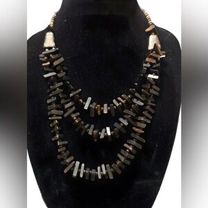 Vintage Necklace 3-Strand Funky Boho Wood w/ Bonus Extender. Etched Wood